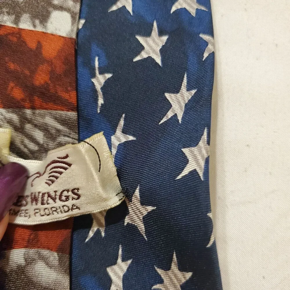 Eagles Wings Mens Silk Tie‎ Patriotic Bald Eagle American Flag Statue of Liberty